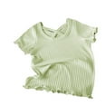 thumbnail image 1 of Hduncf Girls Short Sleeve Lettuce Trim Rib Knit Tee Shirt Crop Top Basic Solid Color Casual T-shirt Blouse for Girl Green 3 Years, 1 of 3