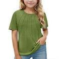 thumbnail image 1 of Hduncf Girls Short Sleeve T Shirts Kids Summer Tops Ruffle Crewneck Tees Kids Girl Solid Color Casual T-shirt 3-14 Years Army Green 5 Years, 1 of 5