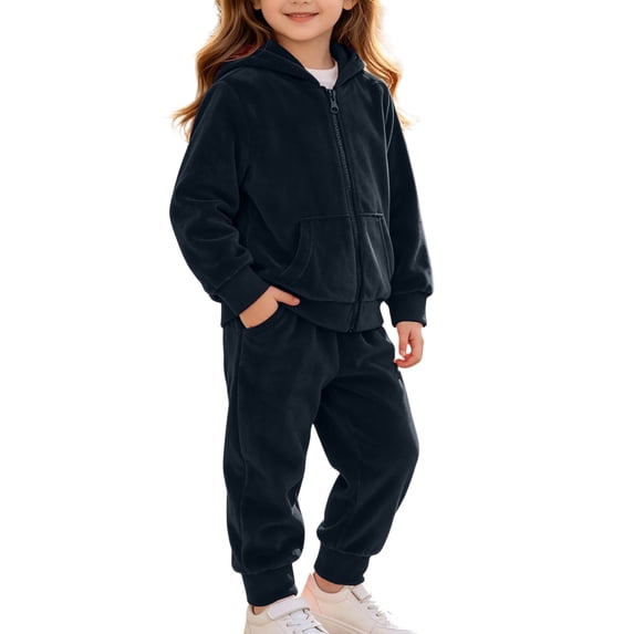 Hduncf Girls Velour Hoodie Zipper Sweatsuit Boys 2 Pcs Velvet Tracksuit Zip Up Hoody Tops and Sweatpants Jogger Outfits Set Black 3 Years