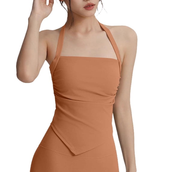 Hduncf Halter Square Neck Bodysuits for Women Sleeveless Tank Tops Double Lined Fitted Top Orange M