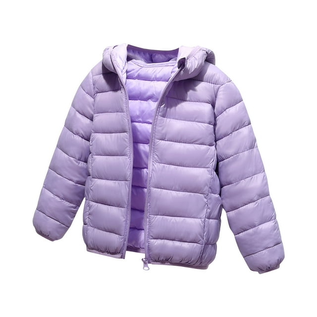 Hduncf Hooded Puffer Jackets for Boys and Girls – Lightweight and Packable – Autumn and Winter Coat, Warm and Comfy Purple 5 Years