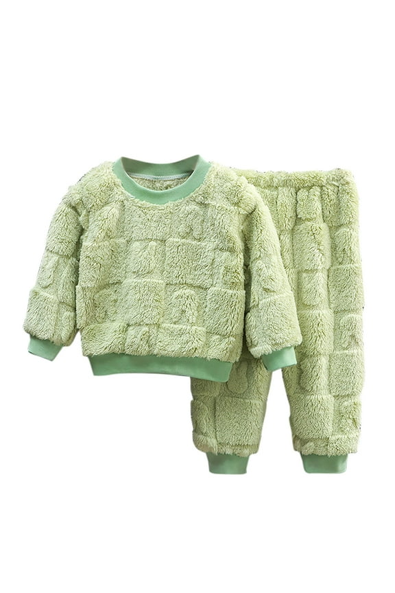 Infant Baby Girl Boy Fuzzy Clothes Tops Pants Sets Toddler Fleece Warm Sleepwear Set Winter Round Neck Baby Outfit Green 3 Years