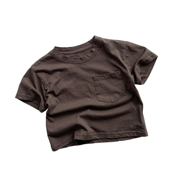 Hduncf Infant Cotton Short Sleeve Pocket Tee Toddler Baby Boys Girls Round Neck Solid Colour Base T-Shirt Top Coffee 3-4Years
