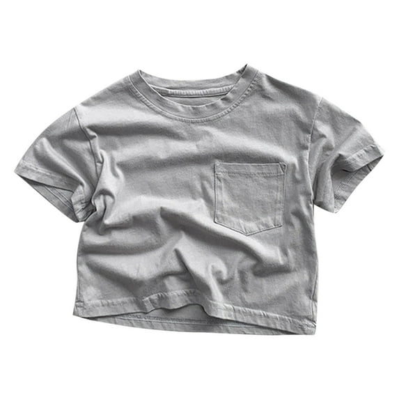 Hduncf Infant Cotton Short Sleeve Pocket Tee Toddler Baby Boys Girls Round Neck Solid Colour Base T-Shirt Top Gray 9-10Years