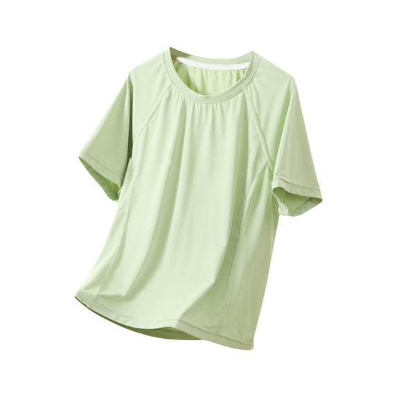 Hduncf Kids Athletic Short Sleeve Tee Solid Color Breathable Sports Shirt Loose Fit Round Neck Moisture-Wicking Gym Workout Tops Green 7 Years