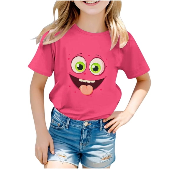 Hduncf Kids Boys Girls Funny Graphic Tees Novelty Cute Print Short Sleeve Crew Neck Summer Sports T-Shirts Clothes Multicolor 110