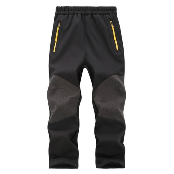 Hduncf Kids Boys Girls Softshell Pants Fleece Lined Waterproof Snow Pants Winter Warm Elastic Waist Outdoor Hiking Pants with Zipper Pocket Black XL