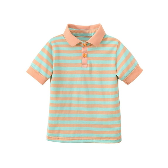 Hduncf Kids Boys Girls Stripe Polo T-Shirt 100% Cotton Short Sleeve Shirts Casual Turndown Collar Button Pullover Tops Green 1 Years