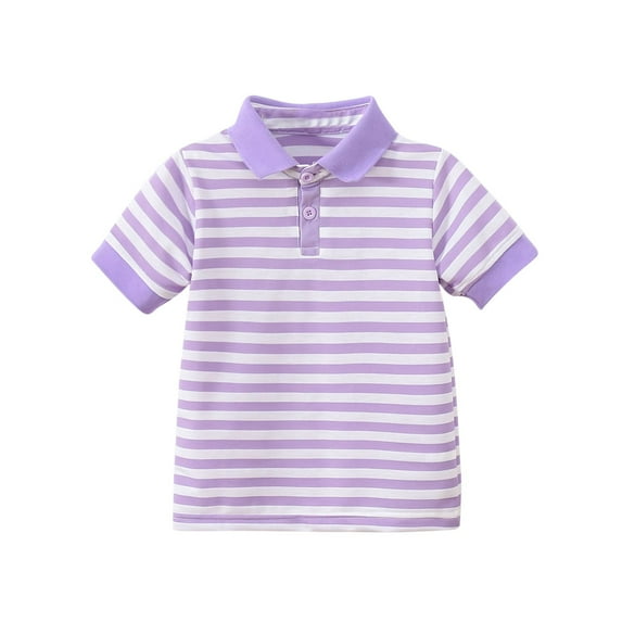 Hduncf Kids Boys Girls Stripe Polo T-Shirt 100% Cotton Short Sleeve Shirts Casual Turndown Collar Button Pullover Tops Purple 4 Years