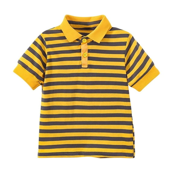 Hduncf Kids Boys Girls Stripe Polo T-Shirt 100% Cotton Short Sleeve Shirts Casual Turndown Collar Button Pullover Tops Yellow 6 Years