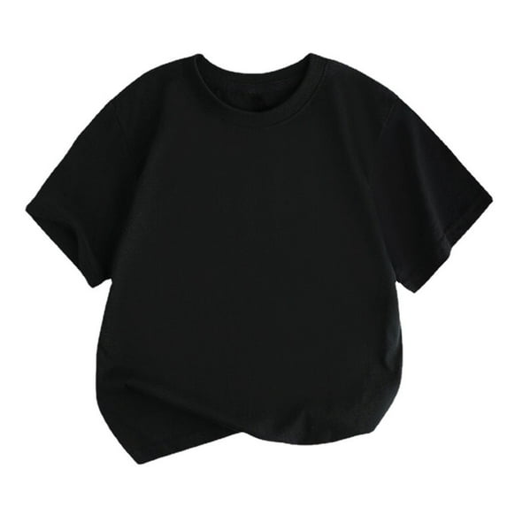Hduncf Kids Cotton T-Shirts Round Neck Short Sleeve Heart Print Basic Tops for Boys and Girls Black 8-9 Years