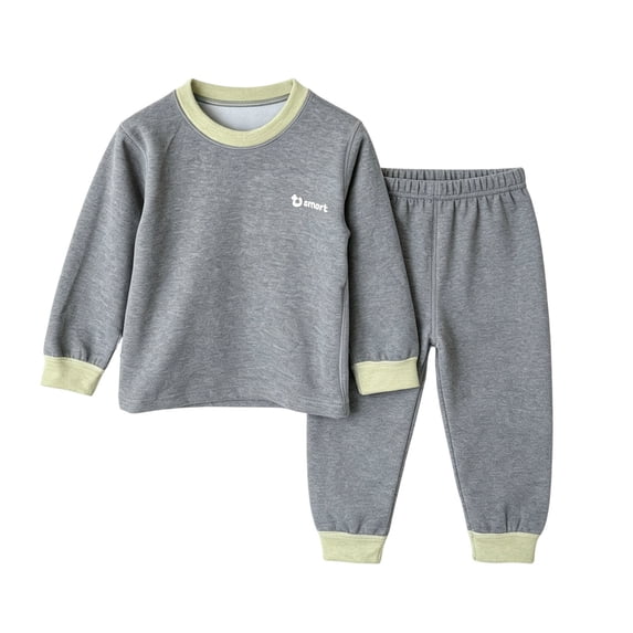 Hduncf Kids Thermal Underwear Set Boys Girls Warm Base Layer Fleece Lined Long Johns Soft Cotton Base Layer Cozy Lounge Set Gray 1-2Years