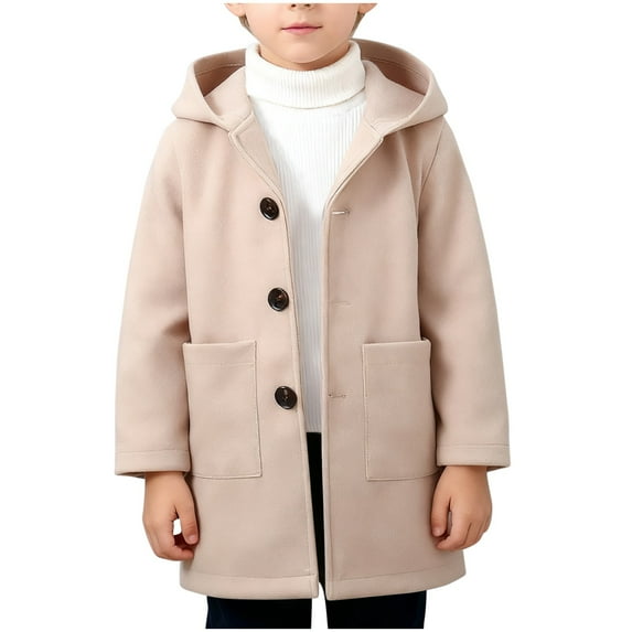 Hduncf Kids Toddler Boys Trench Coat Single Breasted Hooded Long Sleeve Mid Length Winter Windbreaker Overcoat Outerwear Khaki 3 Years
