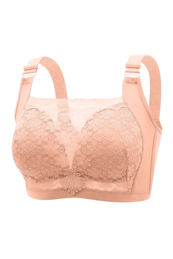 Lace Bralettes for Women High Support Lift Up Sagging Breast Everyday Bra Underwear Soft Push Up No Underwire Bras Pink XXXL