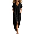 thumbnail image 1 of Hduncf Linen Dress Women Summer Casual Loose Kaftan Dresses Solid Color Beach Vacation Cover Up Cotton Maxi Dress Loungewear Black M, 1 of 8