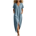 thumbnail image 1 of Hduncf Linen Dress Women Summer Casual Loose Kaftan Dresses Solid Color Beach Vacation Cover Up Cotton Maxi Dress Loungewear Blue XL, 1 of 8
