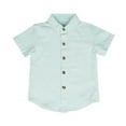 thumbnail image 1 of Hduncf Little Big Boys' & Girls's Short Sleeve Button Down Cotton Casual Summer Dress Shirt Turndown Collar Stripe Shirts Tops Green 8 Years, 1 of 3