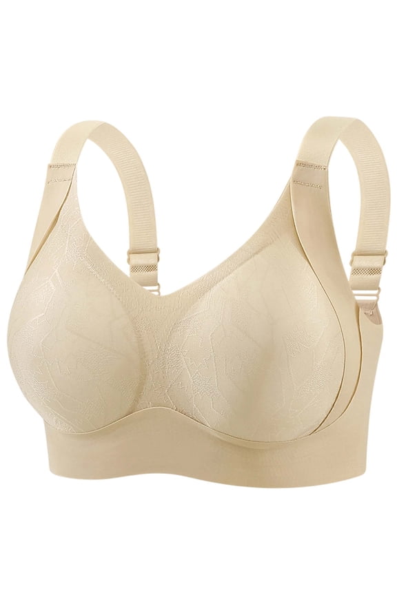 (M-5XL) Plus Size Lifting Bras for Women Seamless Wirefree Push Up Anti-Sagging Full Coverage Comfy Soft Bra Beige M