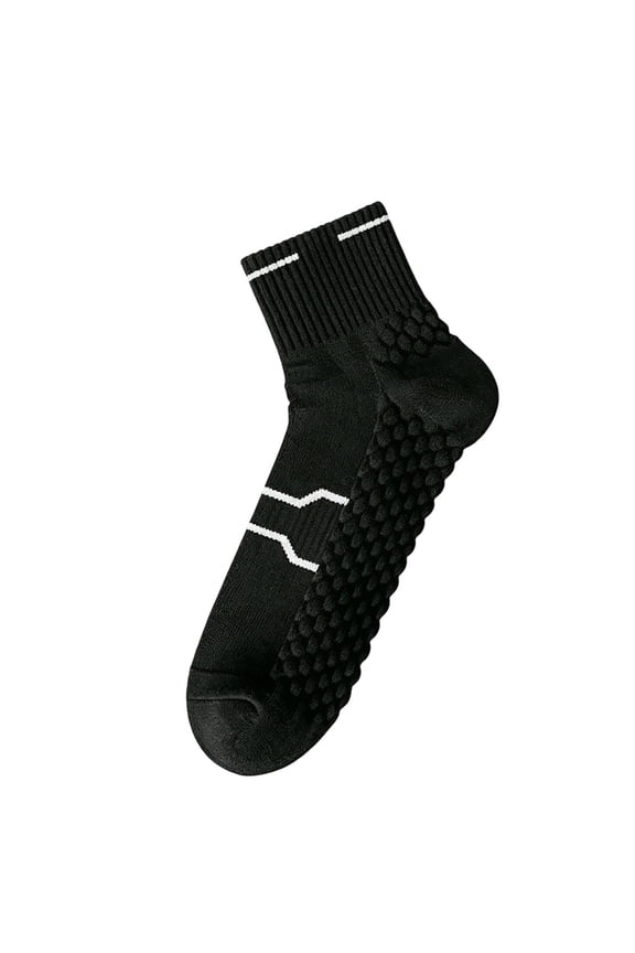 Men's Athletic Running Mid-Calf Socks, Cushioned Arch Support Performance Socks, Breathable Mesh Crew Socks Black Free Size