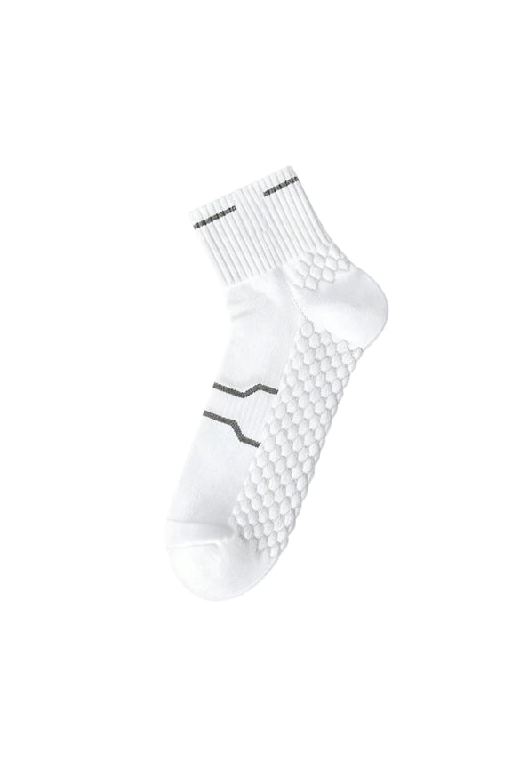 Men's Athletic Running Mid-Calf Socks, Cushioned Arch Support Performance Socks, Breathable Mesh Crew Socks White Free Size