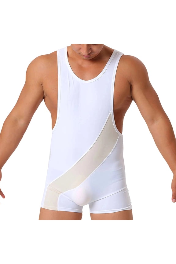 Men's Athletic Supporters Ultra Lightweight Jumpsuit One Piece Bodysuit Basic Quick Dry Underwear White L