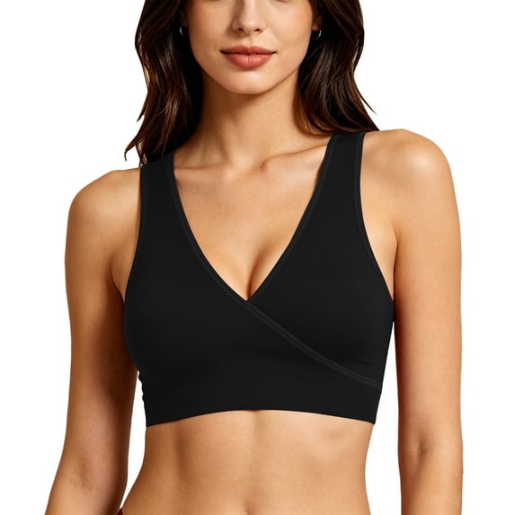 Hduncf Nursing Sleep Bra, Lightweight Soft Crossover Wireless Breastfeeding Lounge Maternity Bralette Black XXL