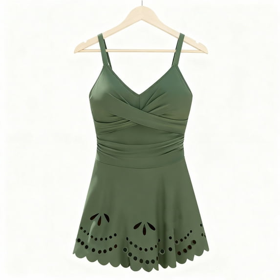 Hduncf One Piece Swimdress Swimsuits for Women Tummy Control Fashion Swim Dresses Skirt Bathing Suit Green M
