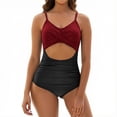 thumbnail image 1 of Hduncf One Piece Swimsuit for Women Tummy Control Bathing Suits Full Coverage Swimwear Twist Front Ruched Swim Suits for Women Red L, 1 of 7