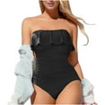 thumbnail image 1 of Hduncf Strapless One Piece Swimsuits for Women Tummy Control Bandeau Bathing Suits Ruffle Slimming Swimwear Black S, 1 of 4