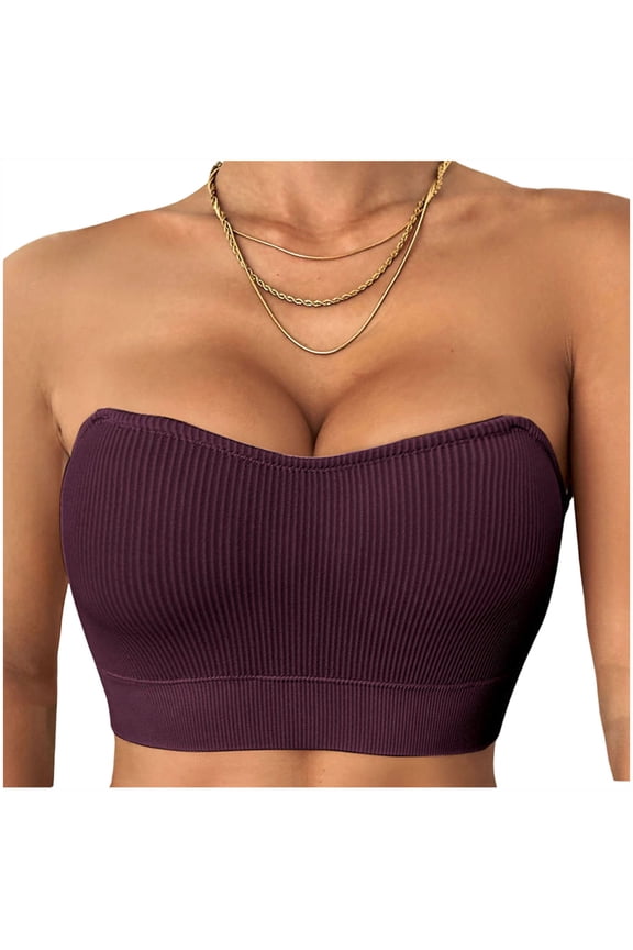 Strapless Push Up Bras for Women Wireless Bandeau Bra Non-Slip Solid Color Tube Top Padded Convertible Bralette Red S