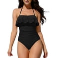 thumbnail image 1 of Hduncf Strapless Swimsuits for Women Bandeau Ruched Ruffle Bathing Suits One Piece Halter Tummy Control Slimming Swimwear Black XL, 1 of 6