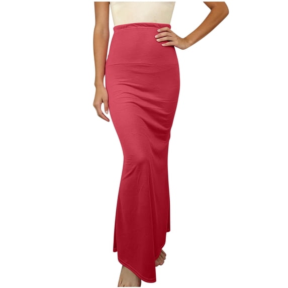 Hduncf Summer Long Skirts for Women, Womens Casual Elegant High Waisted Stretchy Slim Fit Tummy Control A-Line Maxi Skirt Red M