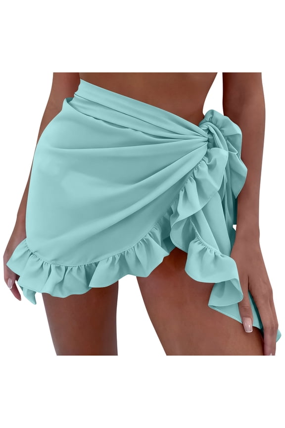 Swimsuit Coverup for Women Sarong Short Wrap Beach Skirt Bikini Ruffle Hem Swimwear Pool Beach Vacation Swim Dress Green Free Size