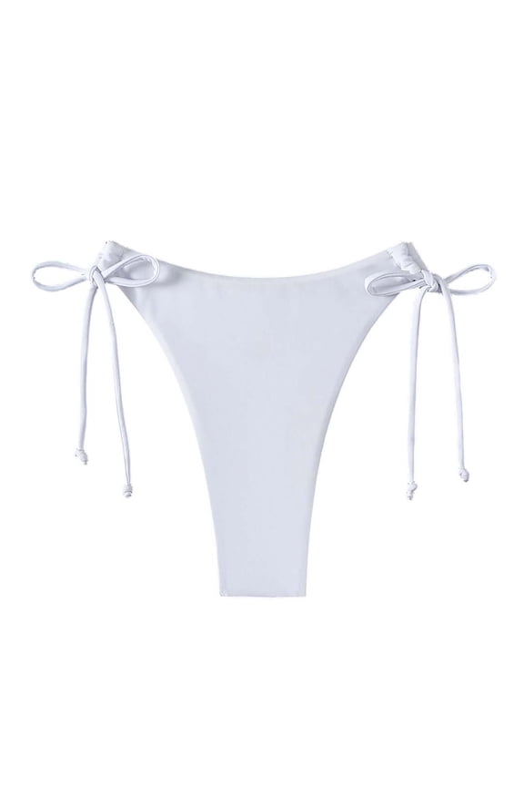 Thong Bikini Bottoms for Women String Bathing Suit Bottom with Moderate Coverage Low Waist Swim Bottom White S