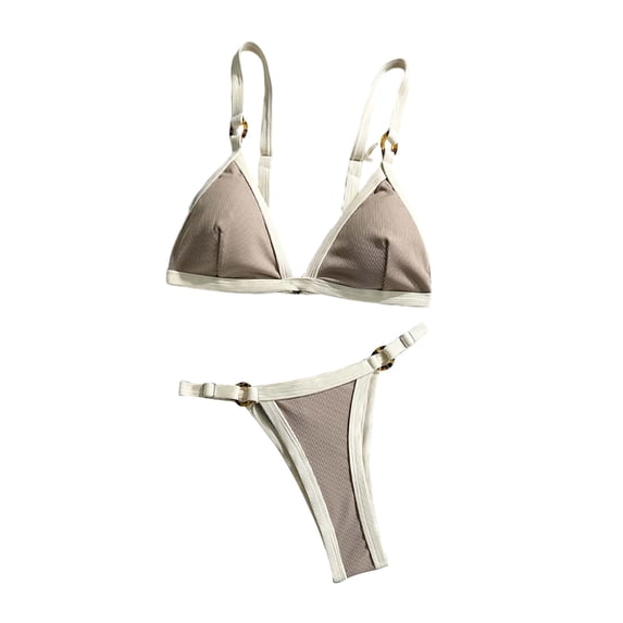 Hduncf Thong Bikini Sets for Women 2 Piece Bikinis Swimsuit With Bra Pads Adjustable Triangle Bathing Suit Brown L