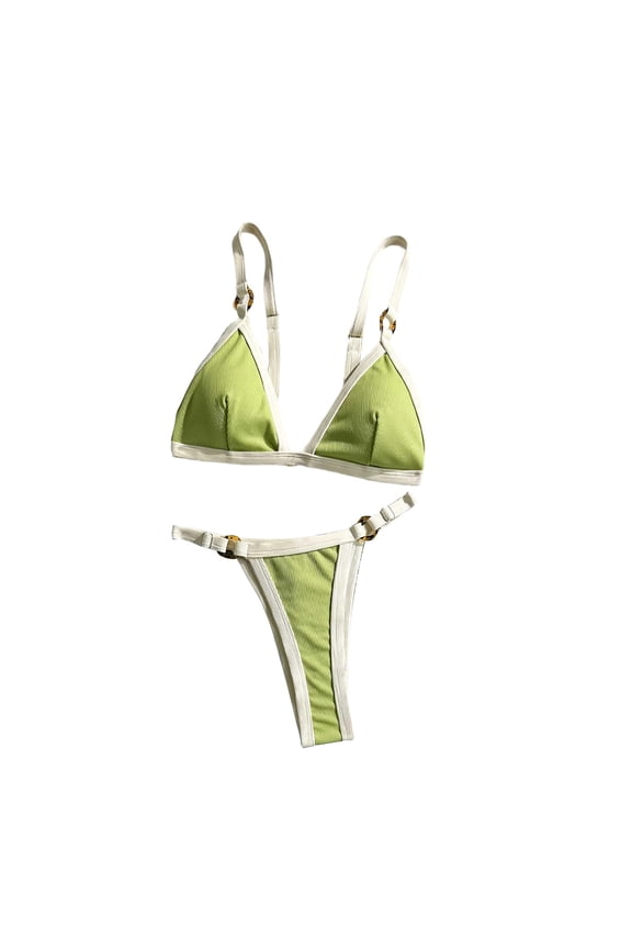 Thong Bikini Sets for Women 2 Piece Bikinis Swimsuit With Bra Pads Adjustable Triangle Bathing Suit Green S