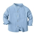 thumbnail image 1 of Hduncf Toddler Baby Boys Long Sleeve Buttons Casual Blouse Tops Formal Dress Shirt Stand-up Collar Oxford Shirts Light Blue 4 Years, 1 of 2