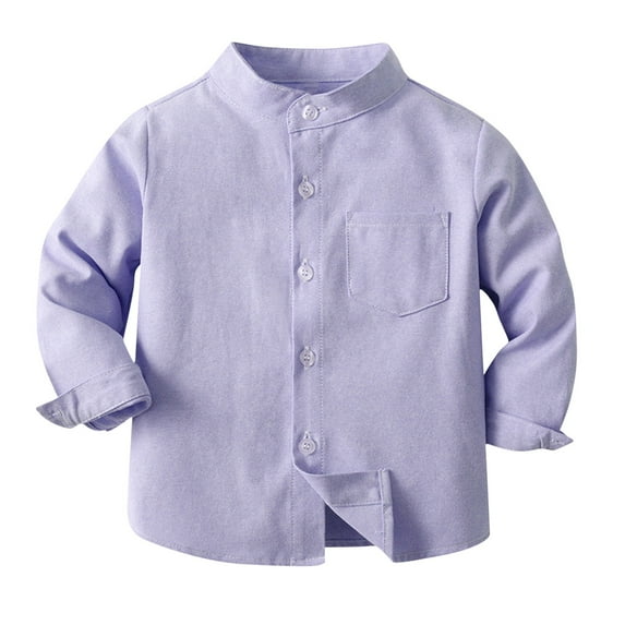 Hduncf Toddler Baby Boys Long Sleeve Buttons Casual Blouse Tops Formal Dress Shirt Stand-up Collar Oxford Shirts Purple 5 Years