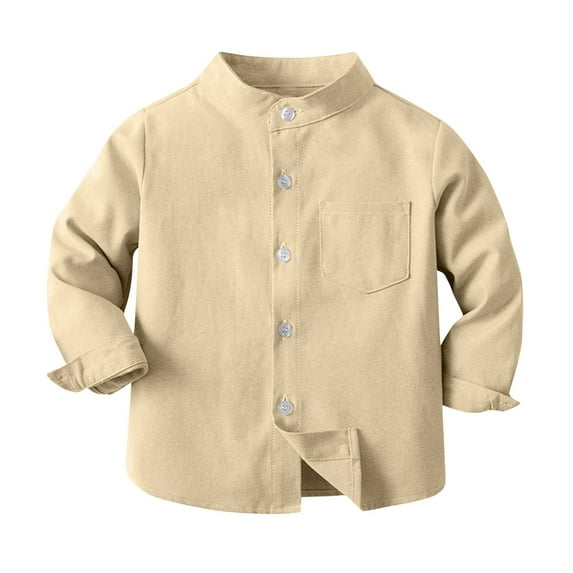 Hduncf Toddler Baby Boys Long Sleeve Buttons Casual Blouse Tops Formal Dress Shirt Stand-up Collar Oxford Shirts Yellow 3 Years