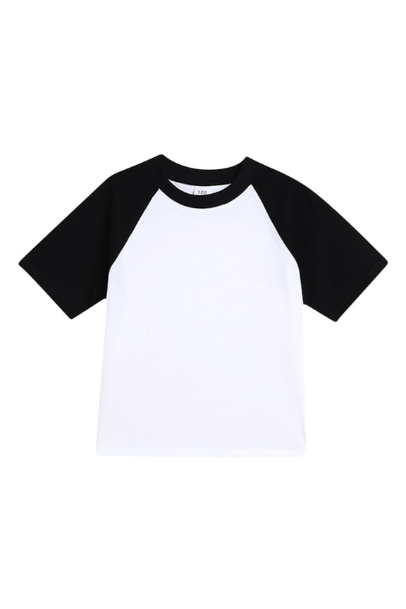 Toddler Baby Girls Boys Short Sleeve Shirts Raglan Shirt Baseball Tee Cotton Round Neck Color Blocking T-Shirt Top Black 4 Years