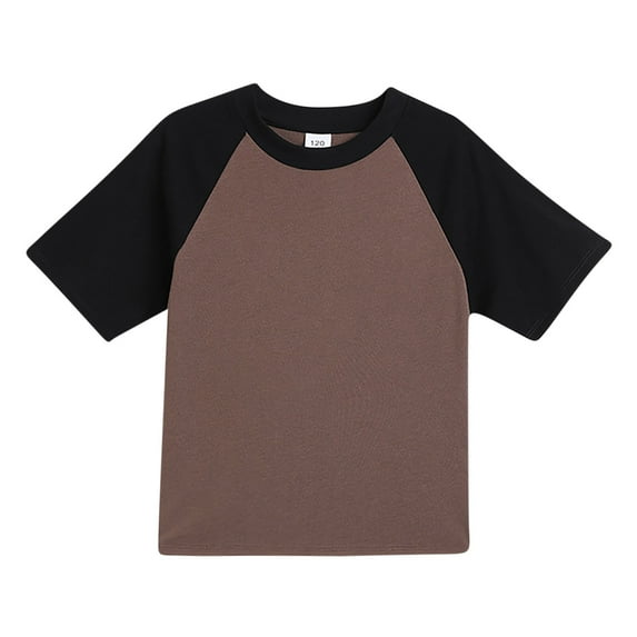 Hduncf Toddler Baby Girls Boys Short Sleeve Shirts Raglan Shirt Baseball Tee Cotton Round Neck Color Blocking T-Shirt Top Coffee#1 10 Years
