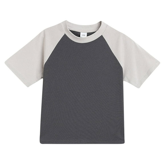 Hduncf Toddler Baby Girls Boys Short Sleeve Shirts Raglan Shirt Baseball Tee Cotton Round Neck Color Blocking T-Shirt Top Gray 12 Months