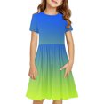 thumbnail image 1 of Hduncf Toddler Girls Gradient Color Summer Dress Short Sleeve Crewneck A-Line Dress Fashion Comfortable Swing Pleated Dress Blue 7 Years, 1 of 7