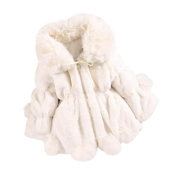 Hduncf Toddler Girls Winter Fleece Coat Kids Hooded Faux Fleece Jacket Baby Warm Outwear White 2-3 Years