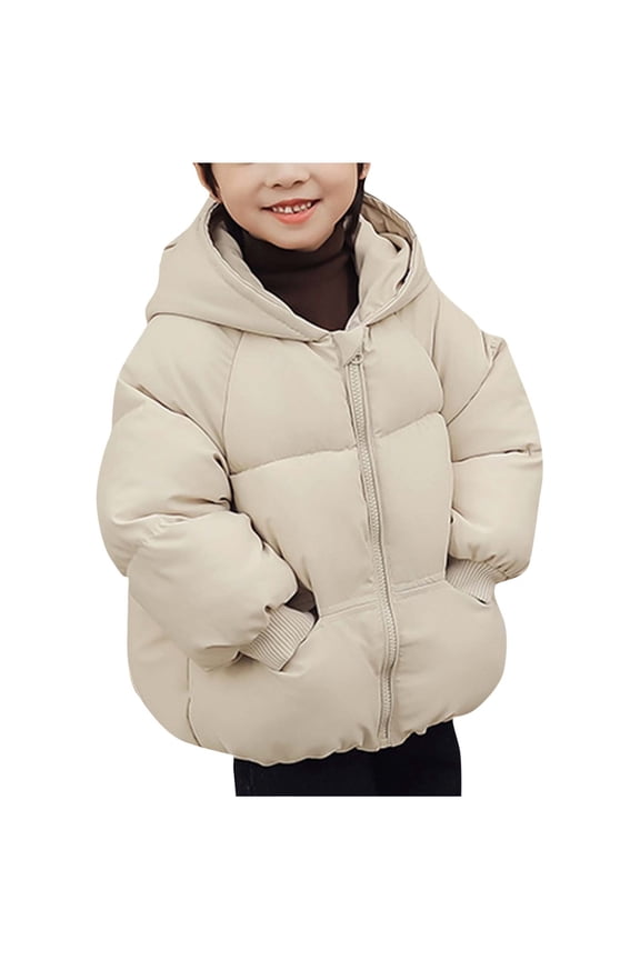 Toddler Kids Lightweight Puffer Jacket Packable Bubble Solid Padded Down Coat Zip Up Hooded Unisex Beige 6 Months