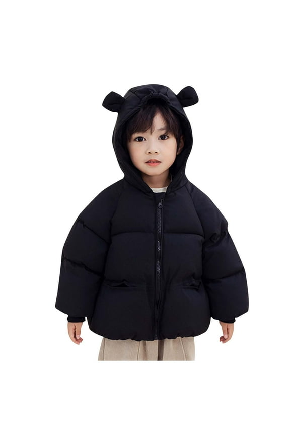 Toddler Kids Lightweight Puffer Jacket Packable Bubble Solid Padded Down Coat Zip Up Hooded Unisex Black 2 Years
