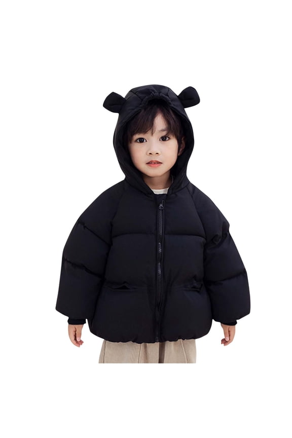 Toddler Kids Lightweight Puffer Jacket Packable Bubble Solid Padded Down Coat Zip Up Hooded Unisex Black 3 Years