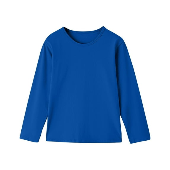Hduncf Toddler Soft Crewneck Tee Tops Girls Boys Cotton Comfortable Solid Color Basic Long Sleeve T-Shirt Dark Blue 3 Years
