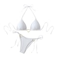 thumbnail image 1 of Hduncf Two Piece Bathing Suits for Women Drawstring Adjustment Bikinis Triangle Halter Tie Back Tie Side Bows White S, 1 of 6