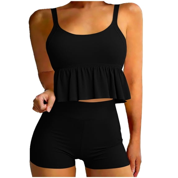 Hduncf Two Piece Bikini Sets for Women High Waisted Bottoms Swimsuit Full Coverage Padded Bathing Suit Beachwear Black S